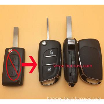 Hot sale products--Peugeot 2 button modified flip remote key blank with HU83 407 Blade -- With battery place (No Logo)